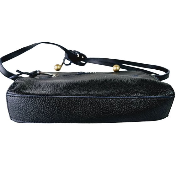 LODIS Charlotte Pebble Black w/ Navy Trim Leather Medium Crossbody Bag Handbag - Picture 7 of 8